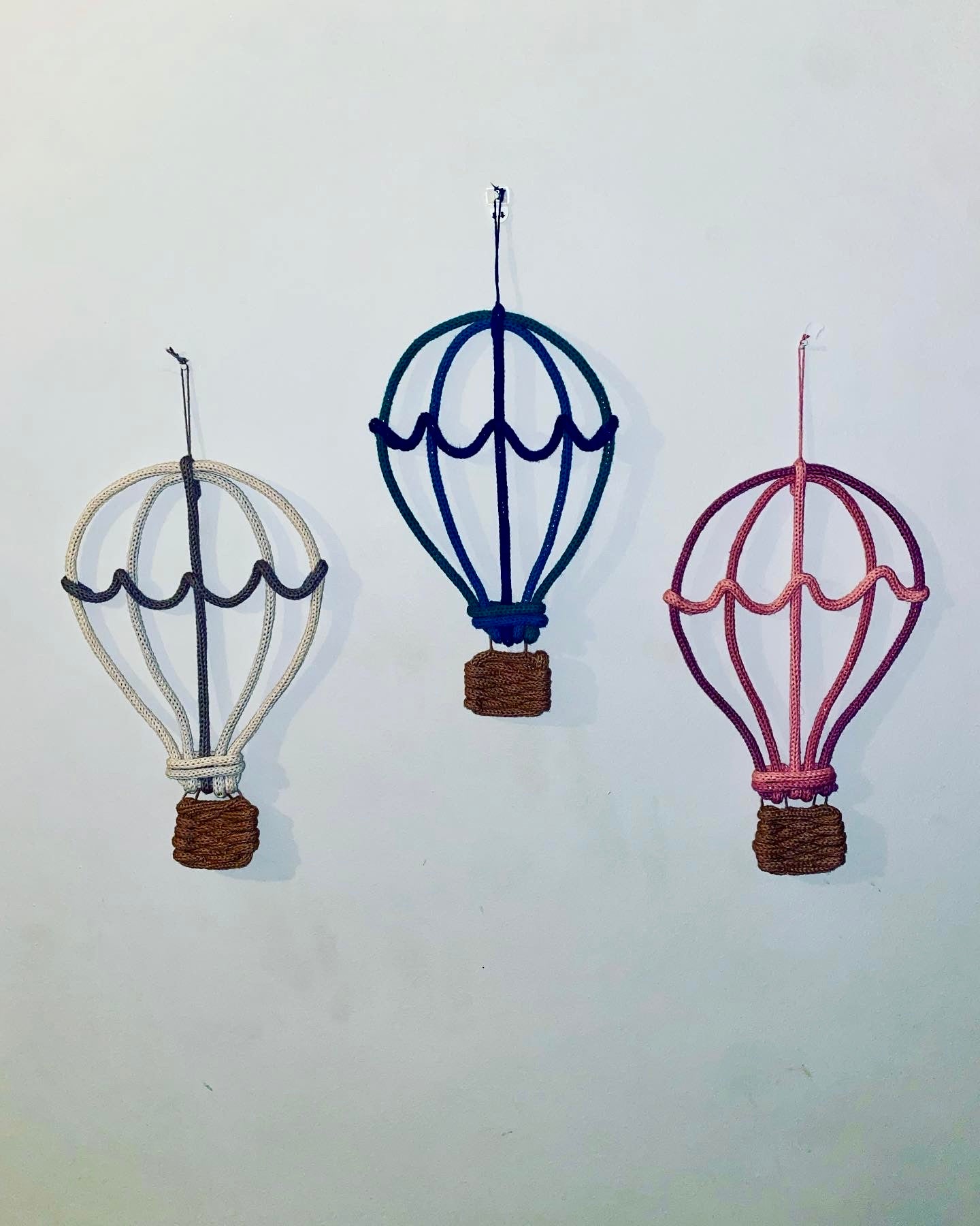 Handmade Knitted Wire Hot Air Balloon Wall Art - Nursery and Kid's Decor