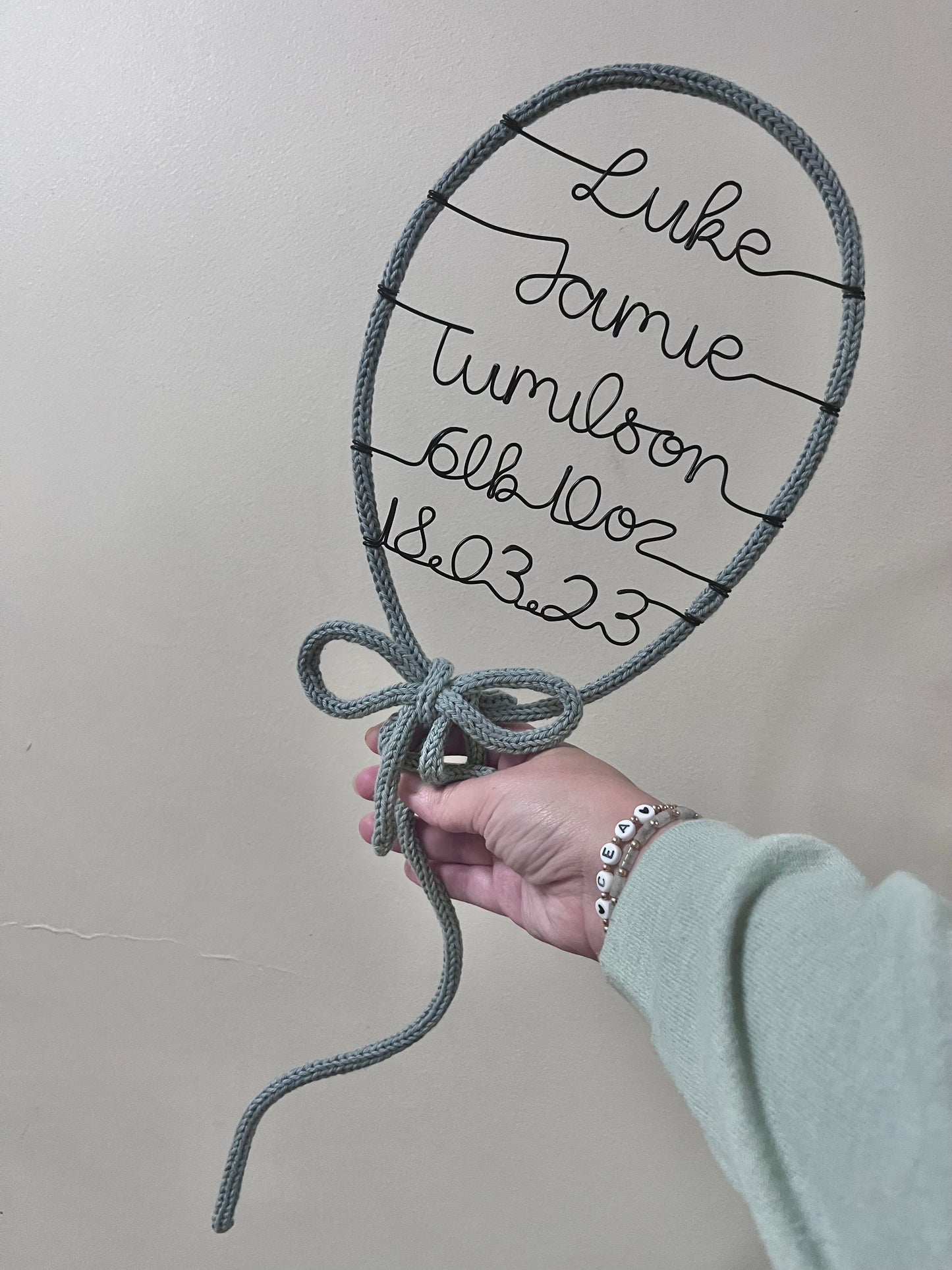 Custom Handmade Knitted Wire Balloon - Celebration Keepsake Baby Gift