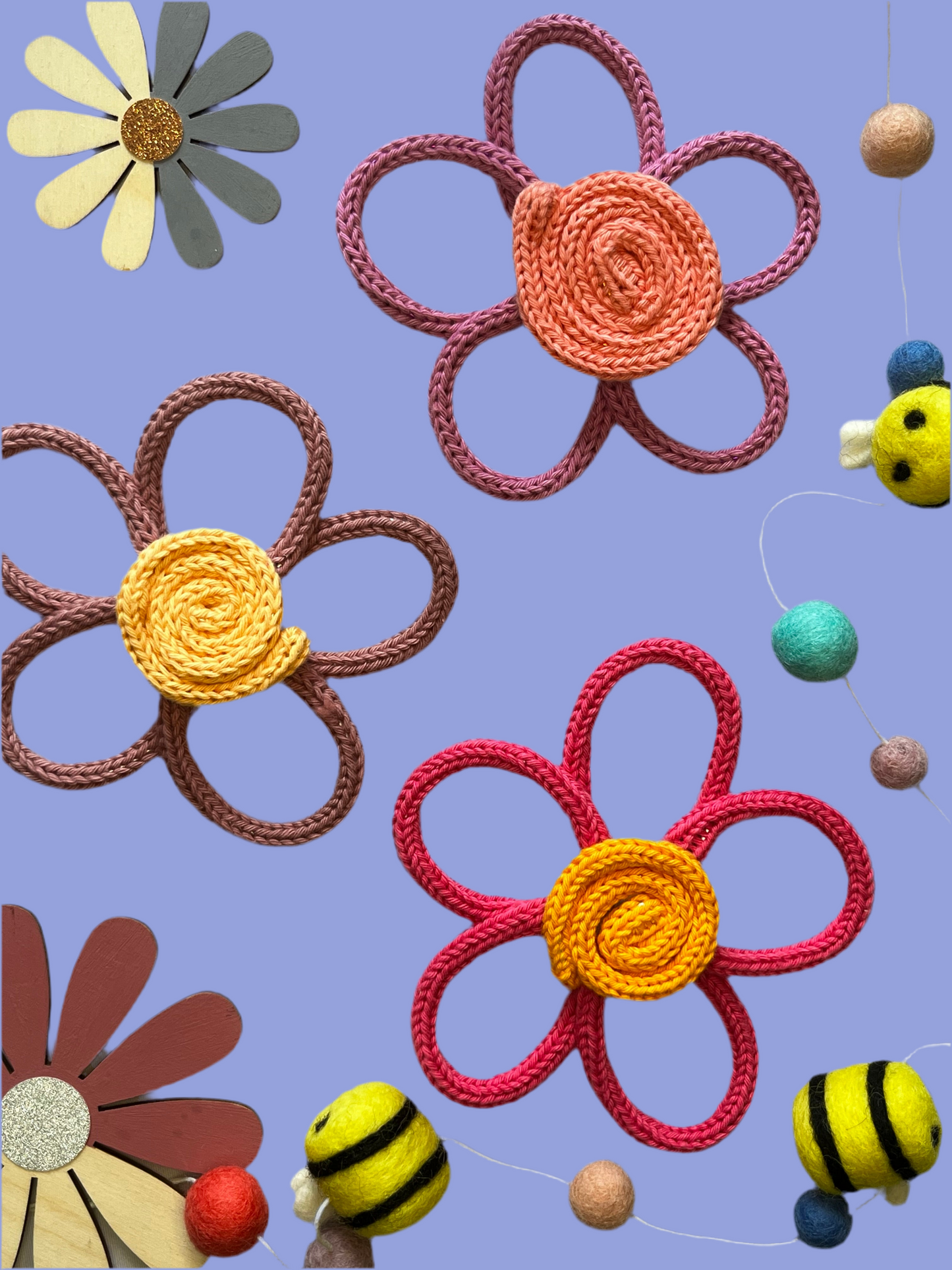 Handmade Flower Knitted Wire Wall Decor for Home & Kids Rooms