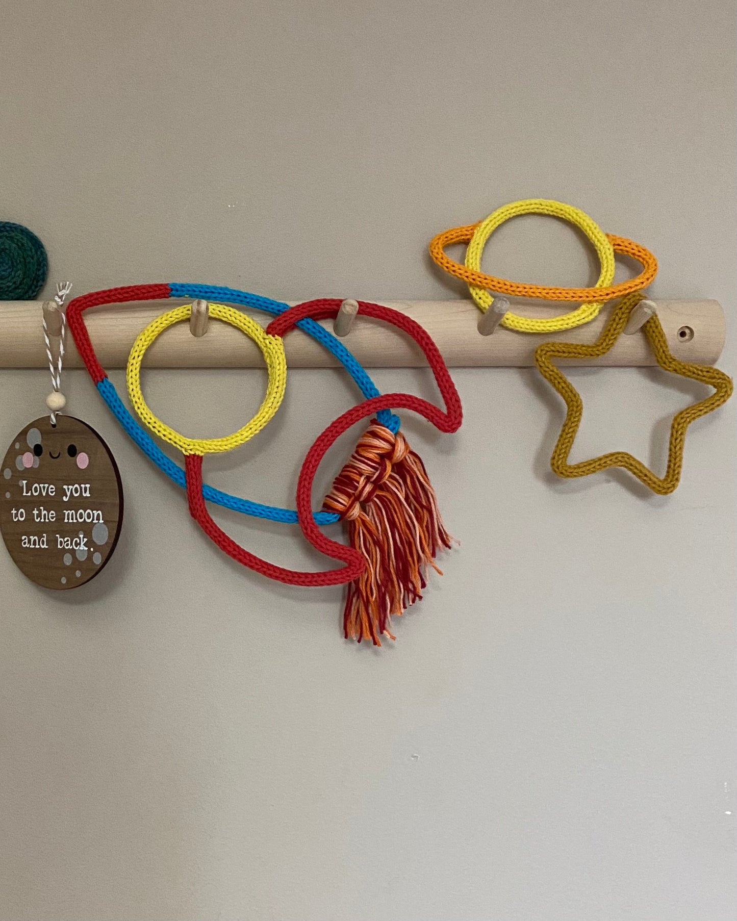 Handmade Knitted Wire Rocket Wall Art - Space Themed Decor for Kids