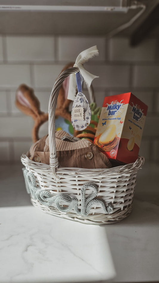 Personalised Knitted Name/Word Wicker Basket with handles