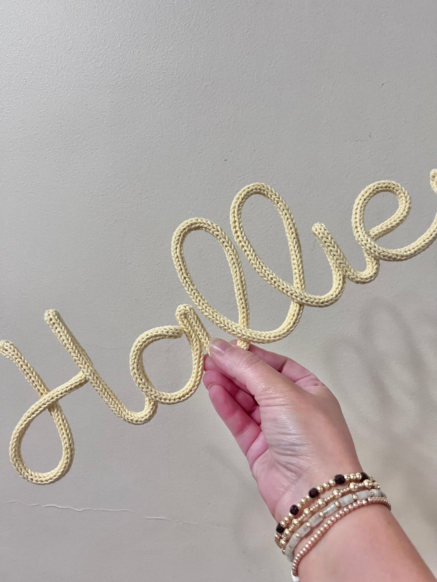 Personalised Knitted Wire Name Sign – Custom Wire Words for Nursery or Home Decor