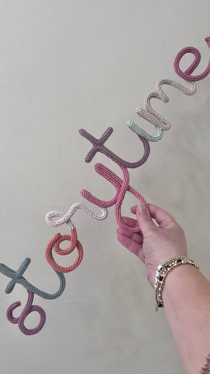 Multicoloured Personalised Knitted Wire Name Sign – Custom Wire Words for Nursery or Home Decor