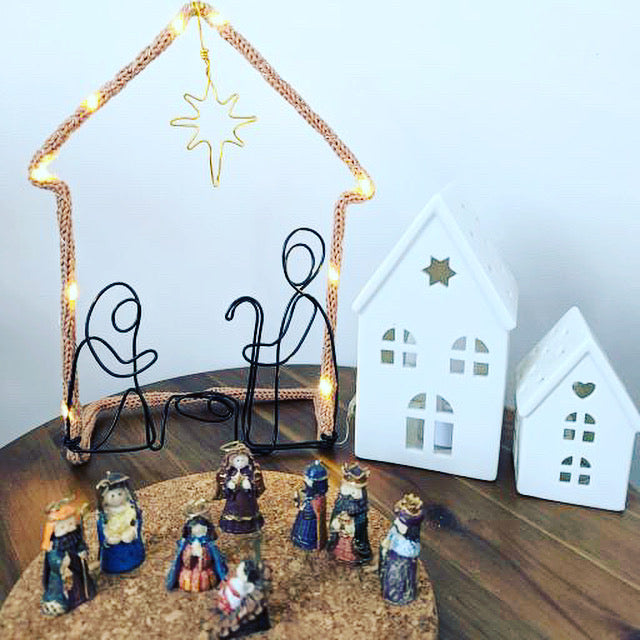 Starry Knit Nativity - Handmade Christmas Decor with Fairy Lights