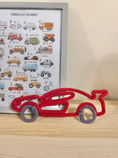 Knitted Wire Race Car Wall Decor | Custom Colour Racing Nursery Art