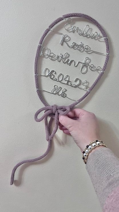 Custom Handmade Knitted Wire Balloon - Celebration Keepsake Baby Gift