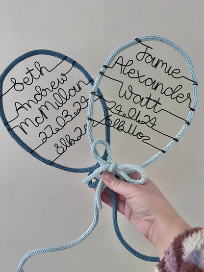 Custom Handmade Knitted Wire Balloon - Celebration Keepsake Baby Gift