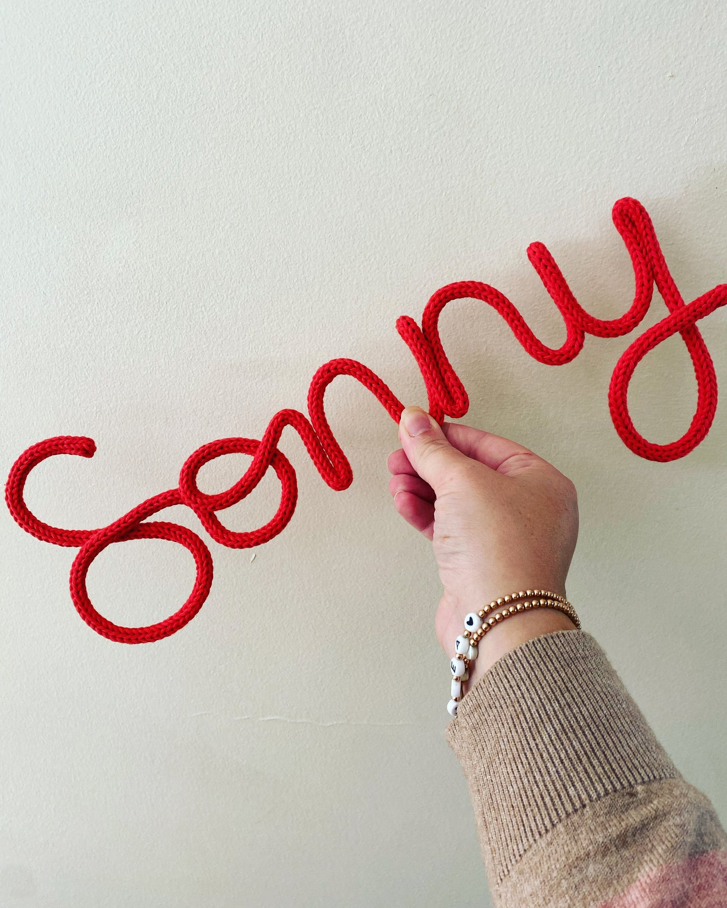 Personalised Knitted Wire Name Sign – Custom Wire Words for Nursery or Home Decor