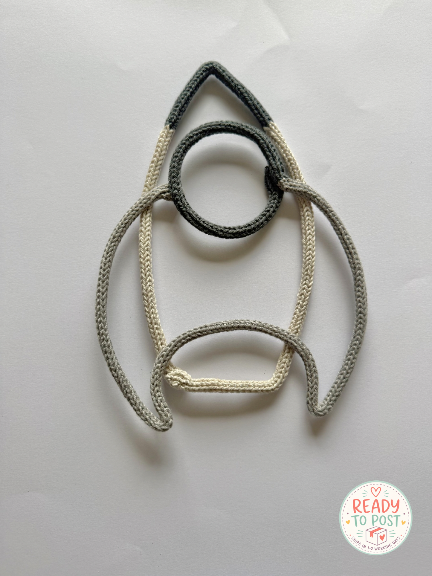 READY TO SHIP Handmade Knitted Wire Rocket Wall Art - Space Themed Decor for Kids