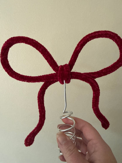Knitted Wire Bow Tree Topper – Handmade Velvet Chenille Christmas Bow (Classic size)