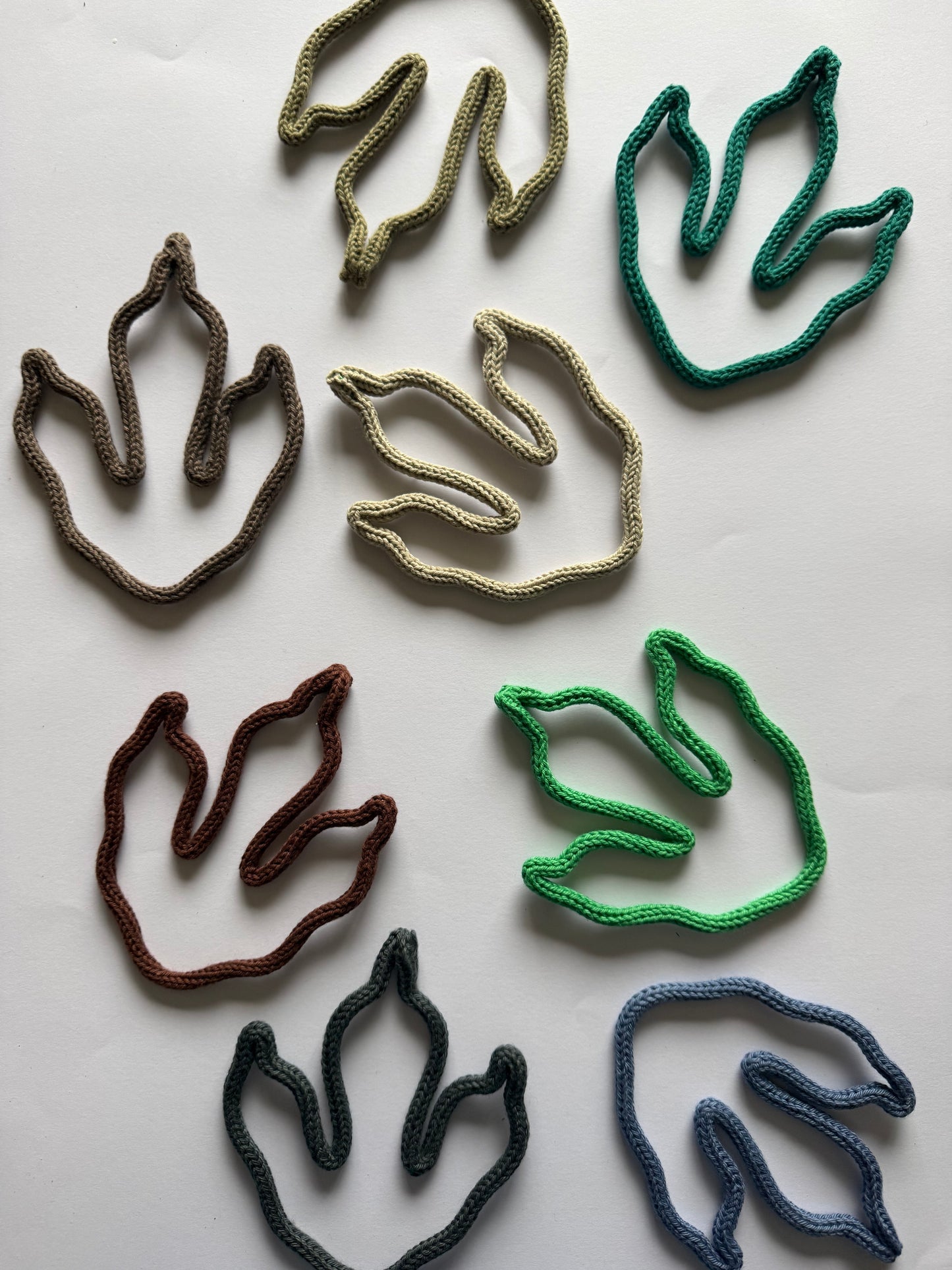 READY TO SHIP Knitted Wire Dinosaur Footprints | Handmade Wall Decor | Nursery & Kids Room Dino Tracks