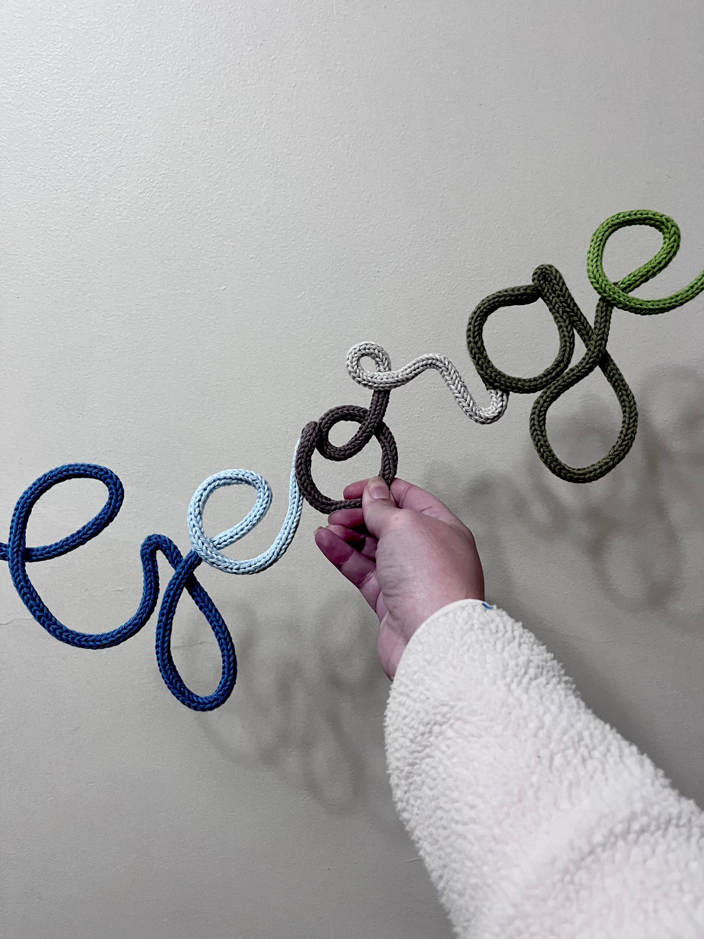 Multicoloured Personalised Knitted Wire Name Sign – Custom Wire Words for Nursery or Home Decor
