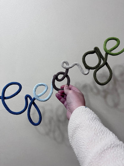 Multicoloured Personalised Knitted Wire Name Sign – Custom Wire Words for Nursery or Home Decor