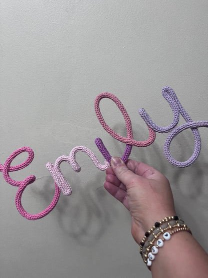 Multicoloured Personalised Knitted Wire Name Sign – Custom Wire Words for Nursery or Home Decor