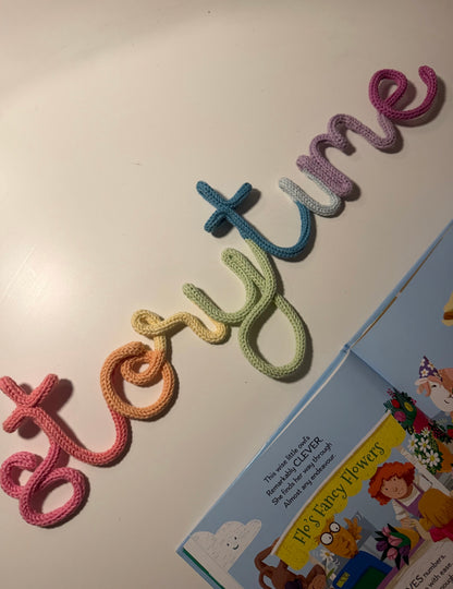 Multicoloured Storytime Knitted Wire wall Sign – Custom Wire Words for Nursery or Home Decor