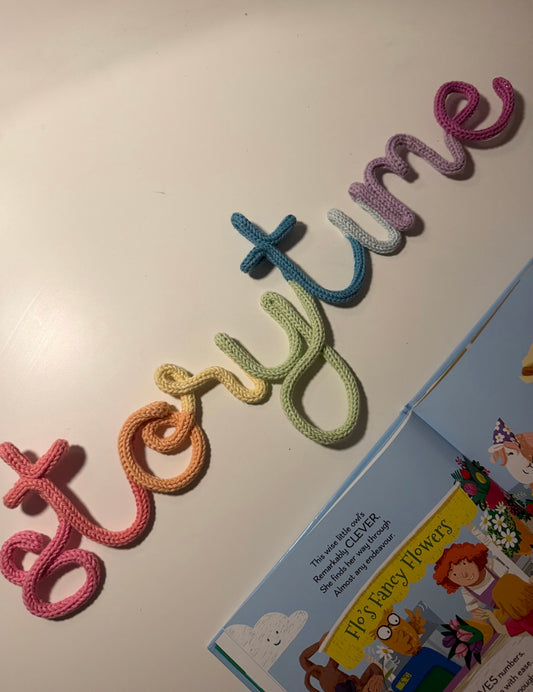Multicoloured Storytime Knitted Wire wall Sign – Custom Wire Words for Nursery or Home Decor
