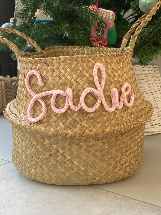 Personalised Seagrass Basket - Handmade New Baby Gift Nursery Decor