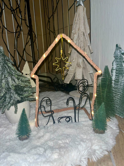 Starry Knit Nativity - Handmade Christmas Decor with Fairy Lights