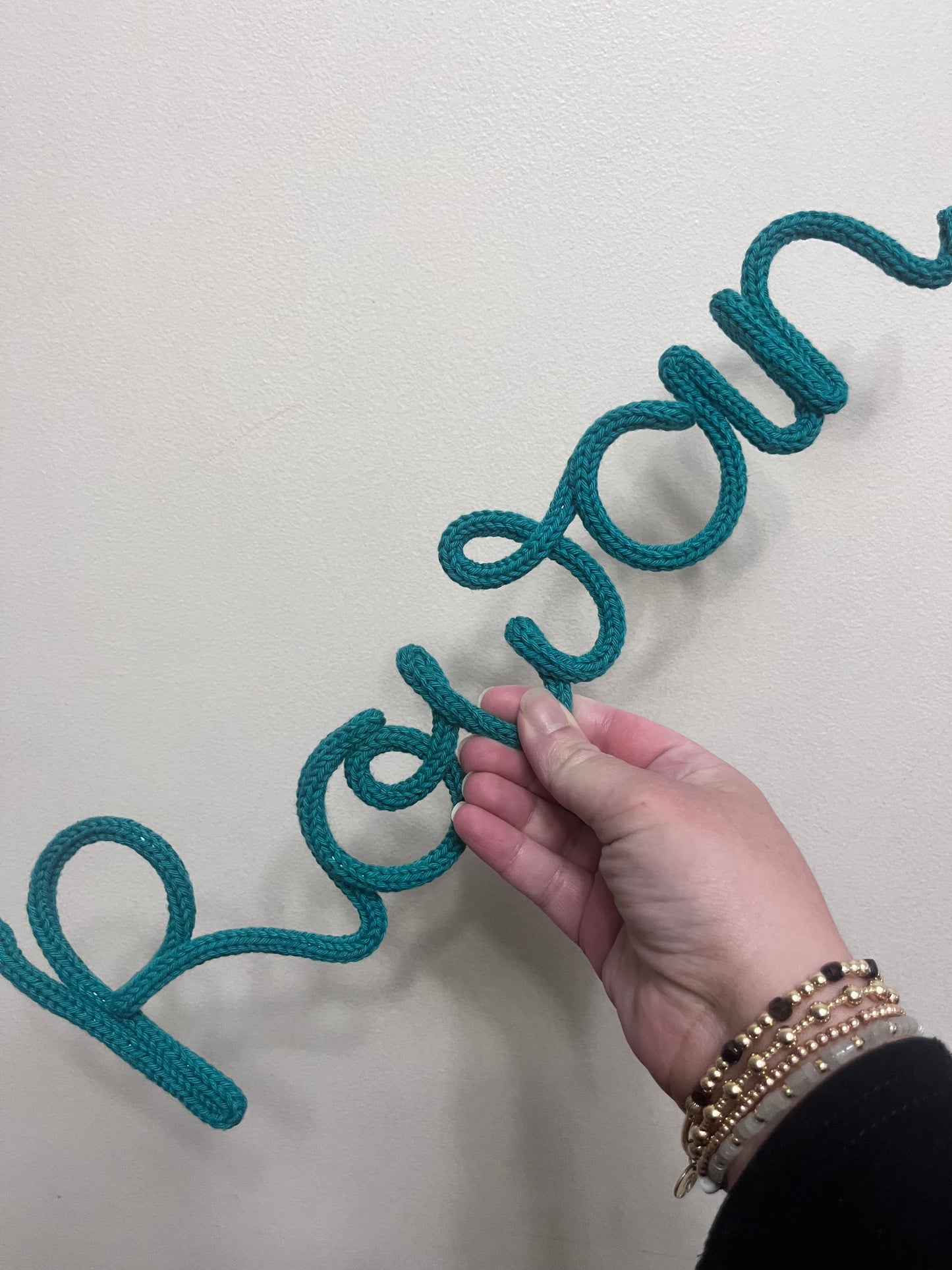 Personalised Knitted Wire Name Sign – Custom Wire Words for Nursery or Home Decor