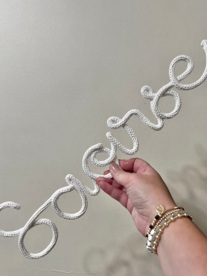 Personalised Knitted Wire Name Sign – Custom Wire Words for Nursery or Home Decor