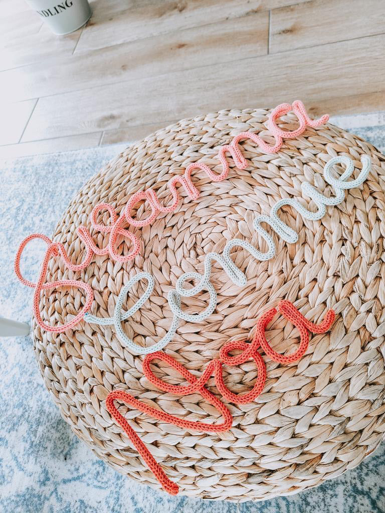 Personalised Knitted Wire Name Sign – Custom Wire Words for Nursery or Home Decor