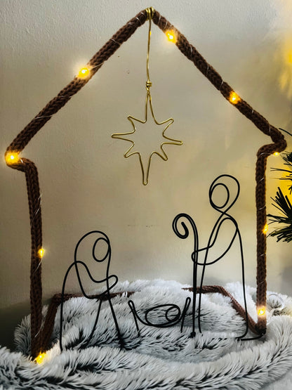 Starry Knit Nativity - Handmade Christmas Decor with Fairy Lights