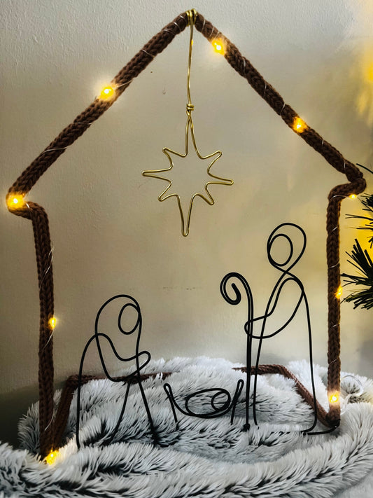Starry Knit Nativity - Handmade Christmas Decor with Fairy Lights