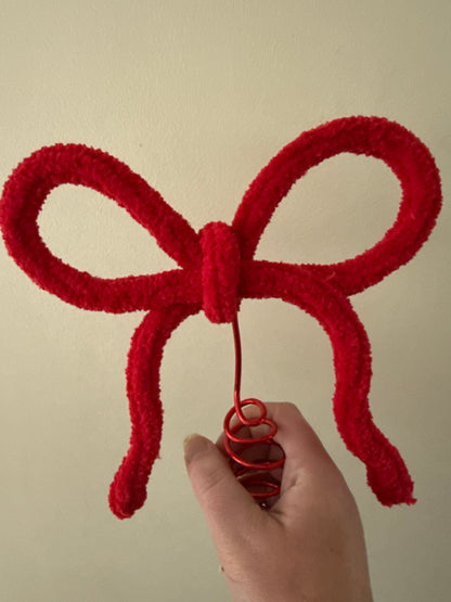 Knitted Wire Bow Tree Topper – Handmade Velvet Chenille Christmas Bow (Plush size)