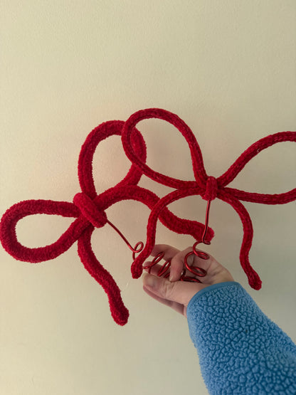 Knitted Wire Bow Tree Topper – Handmade Velvet Chenille Christmas Bow (Classic size)