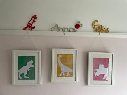 Handmade Diplodocus Knitted Wire Wall Art - Dinosaur Theme Decor