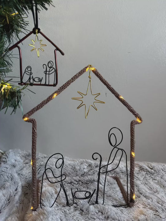 M Starry Knit Nativity with lights & Mini Nativity Hanging Decoration Set